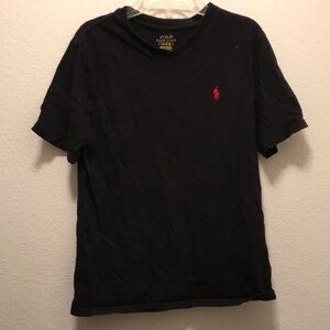 Ralph Lauren Polo Black T-Shirt Youth Boy Size Large (14-16) Short Sleeve V-Neck